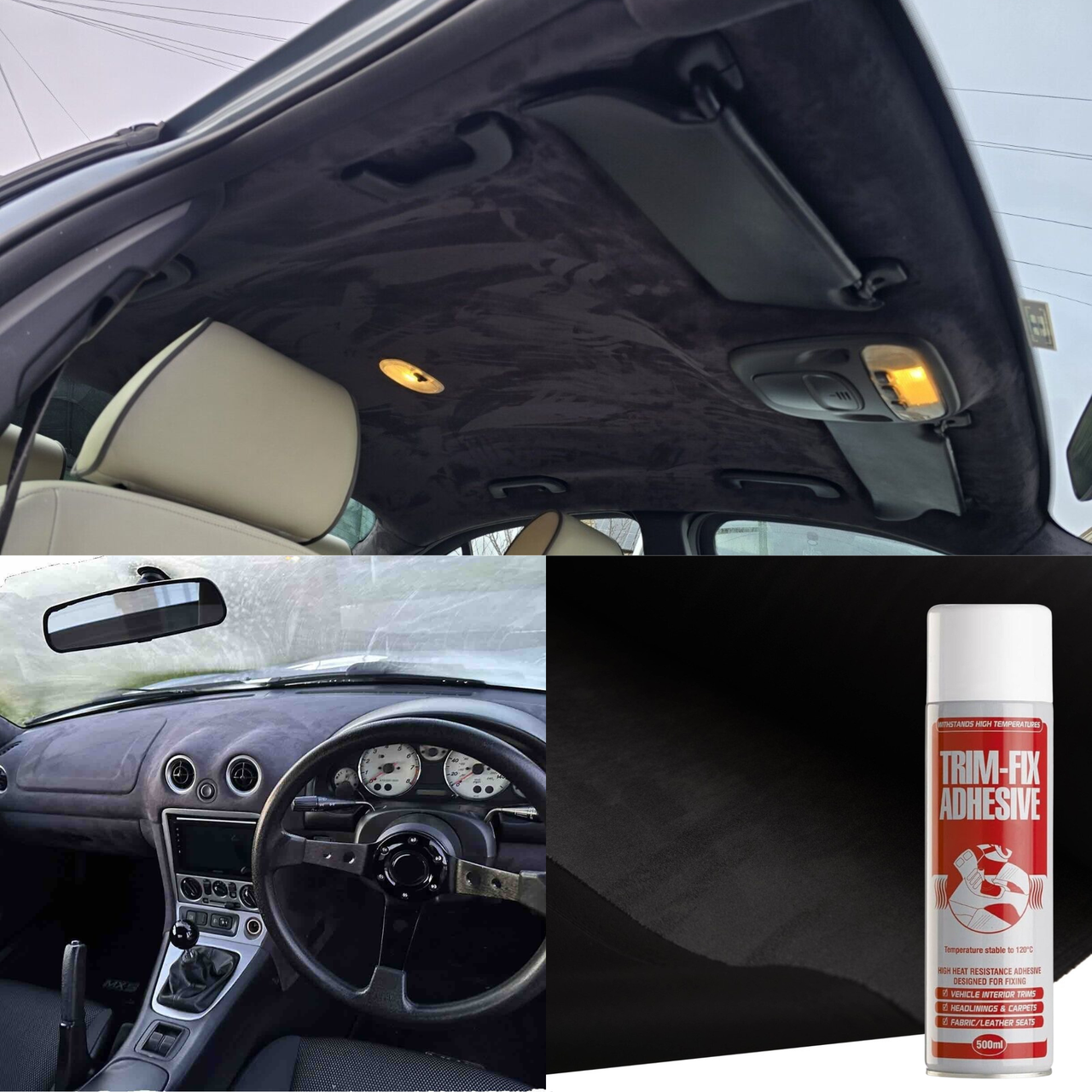 Anthrazit – Dachhimmel, Stretch-Spandex-Wildleder: Auto-Dachhimmel, Innenverkleidung